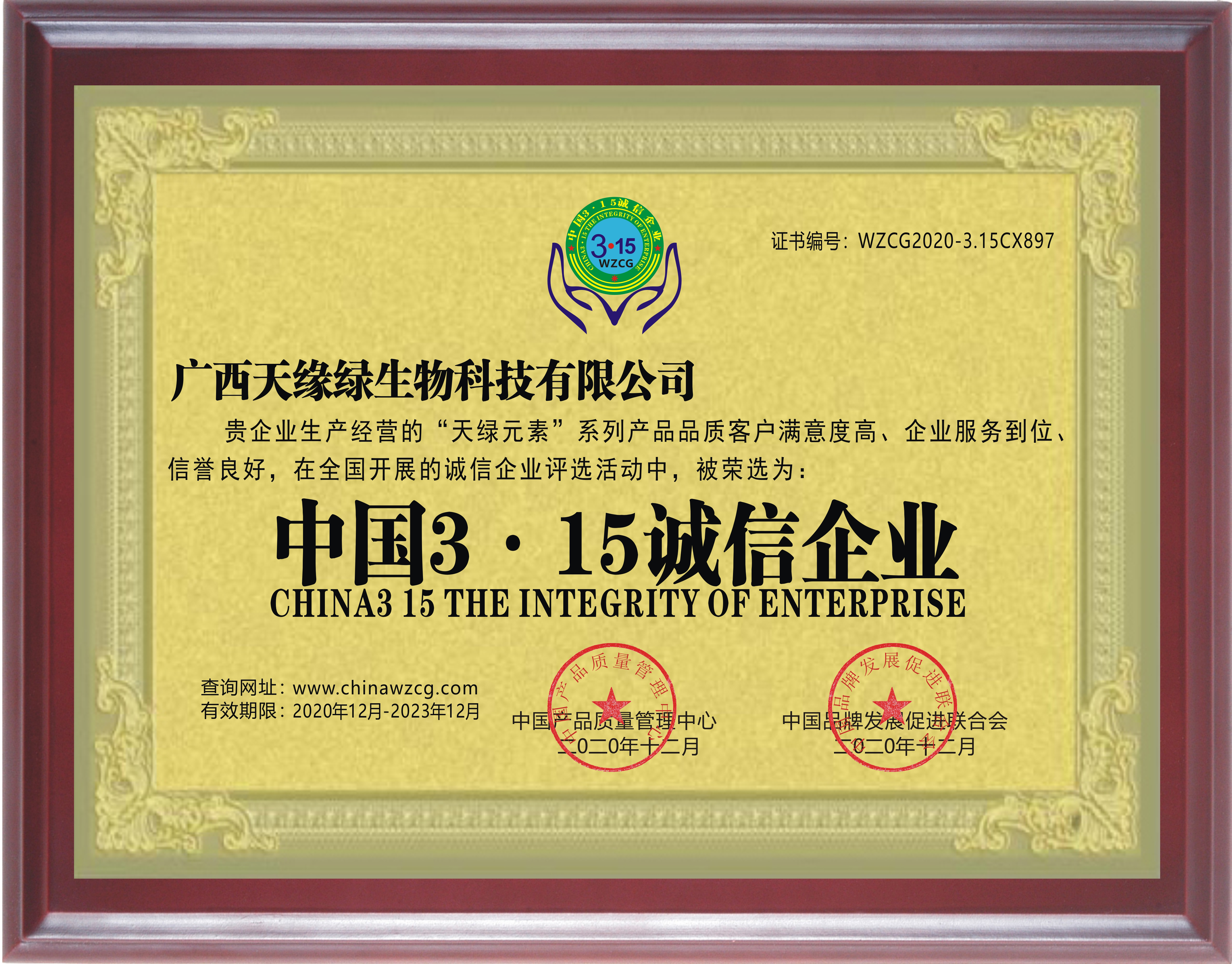 2020年-天缘绿集团荣誉